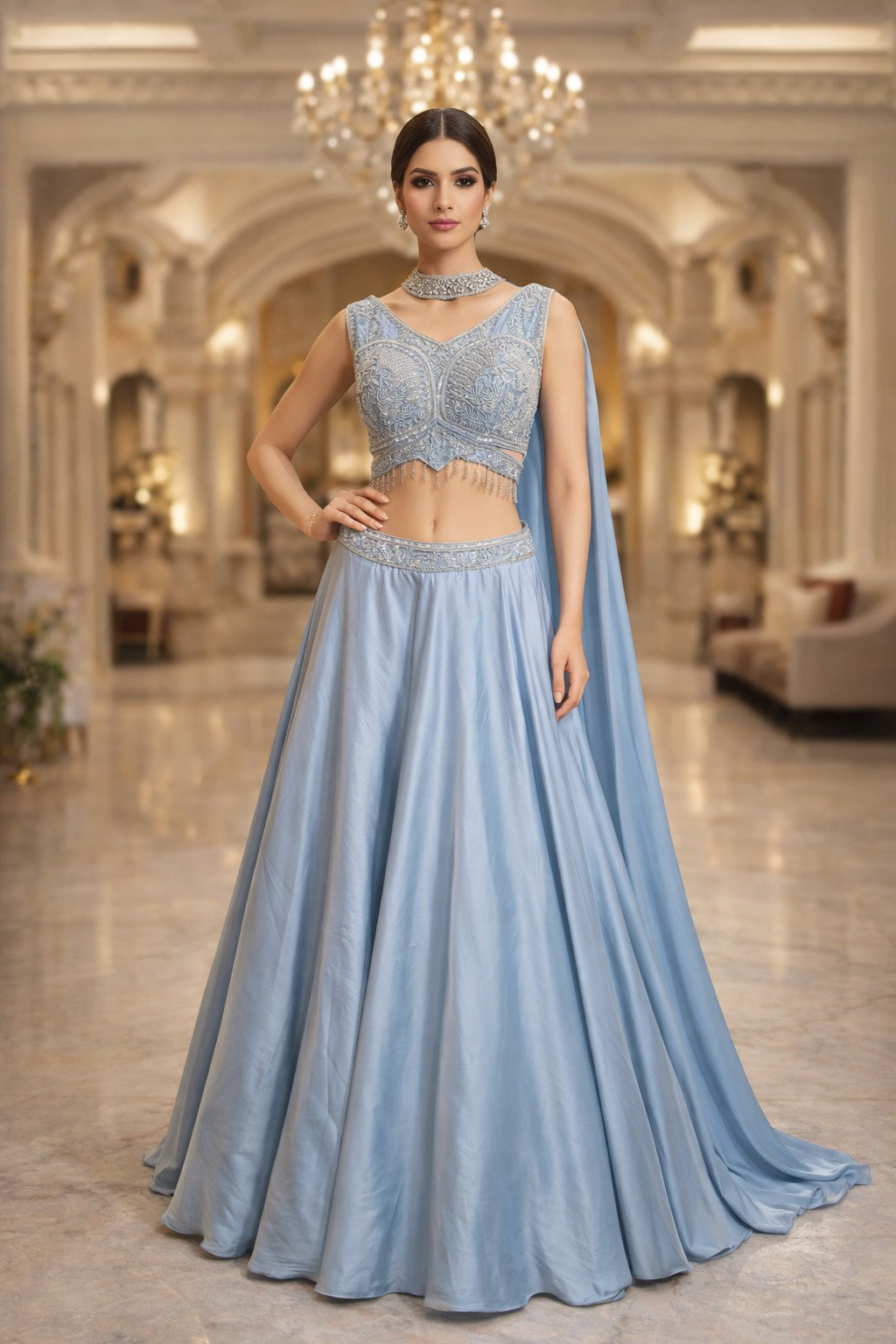Sky Whisper Satin Lehenga