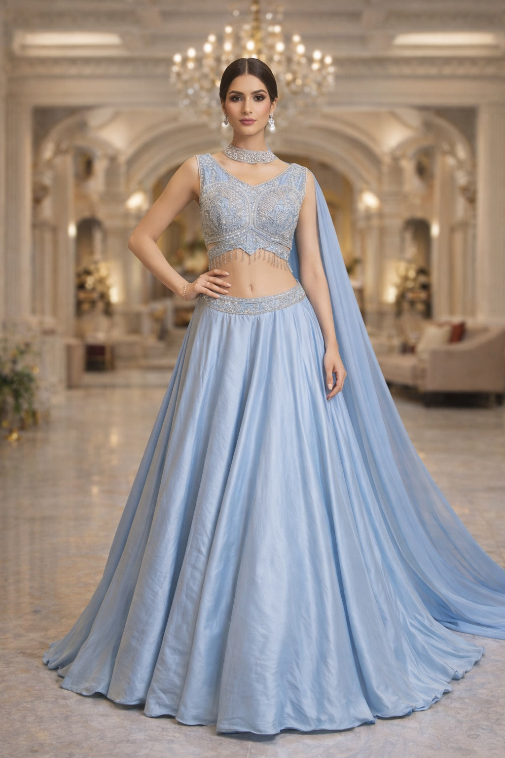 Sky Whisper Satin Lehenga