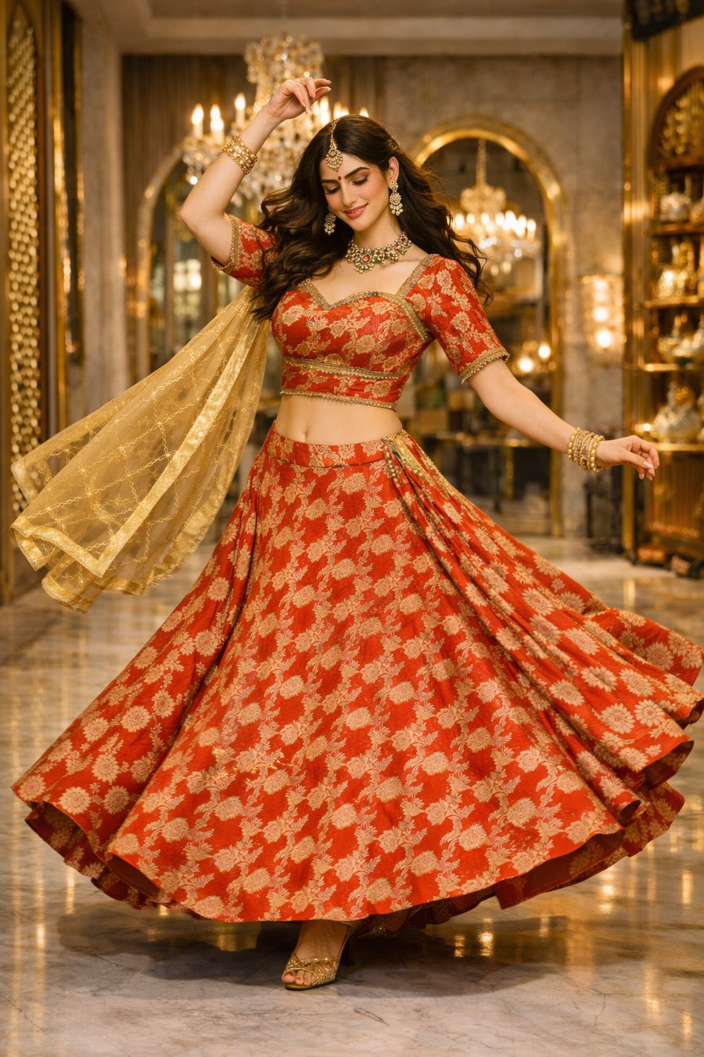 Ruby Bloom Brocade Lehenga