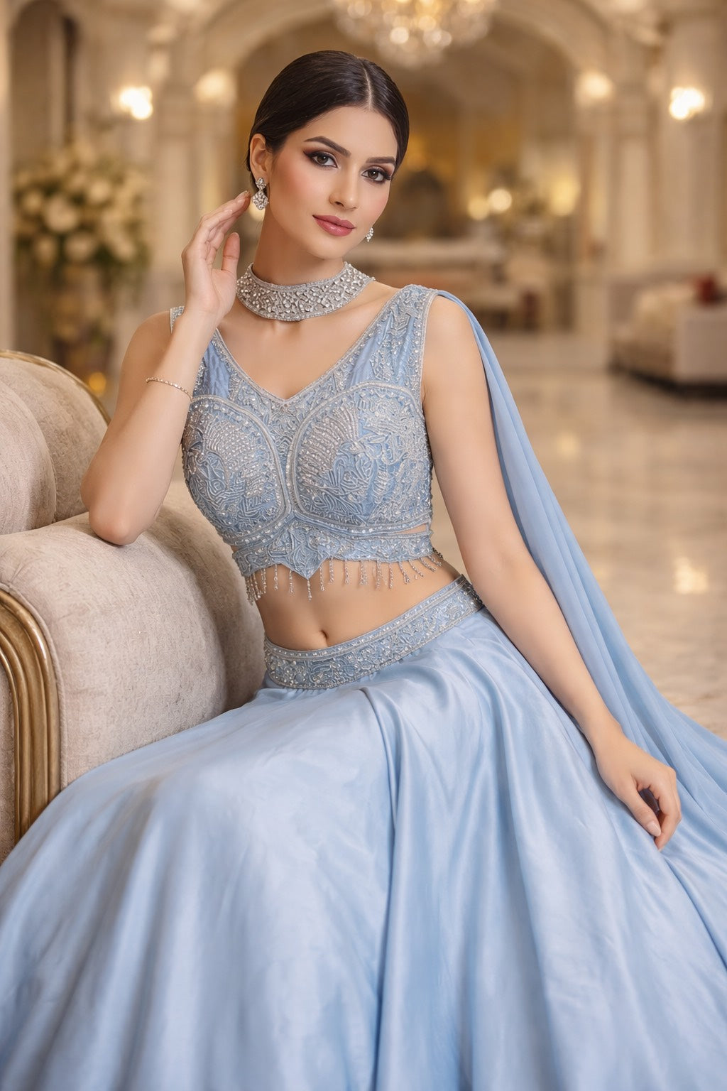 Sky Whisper Satin Lehenga