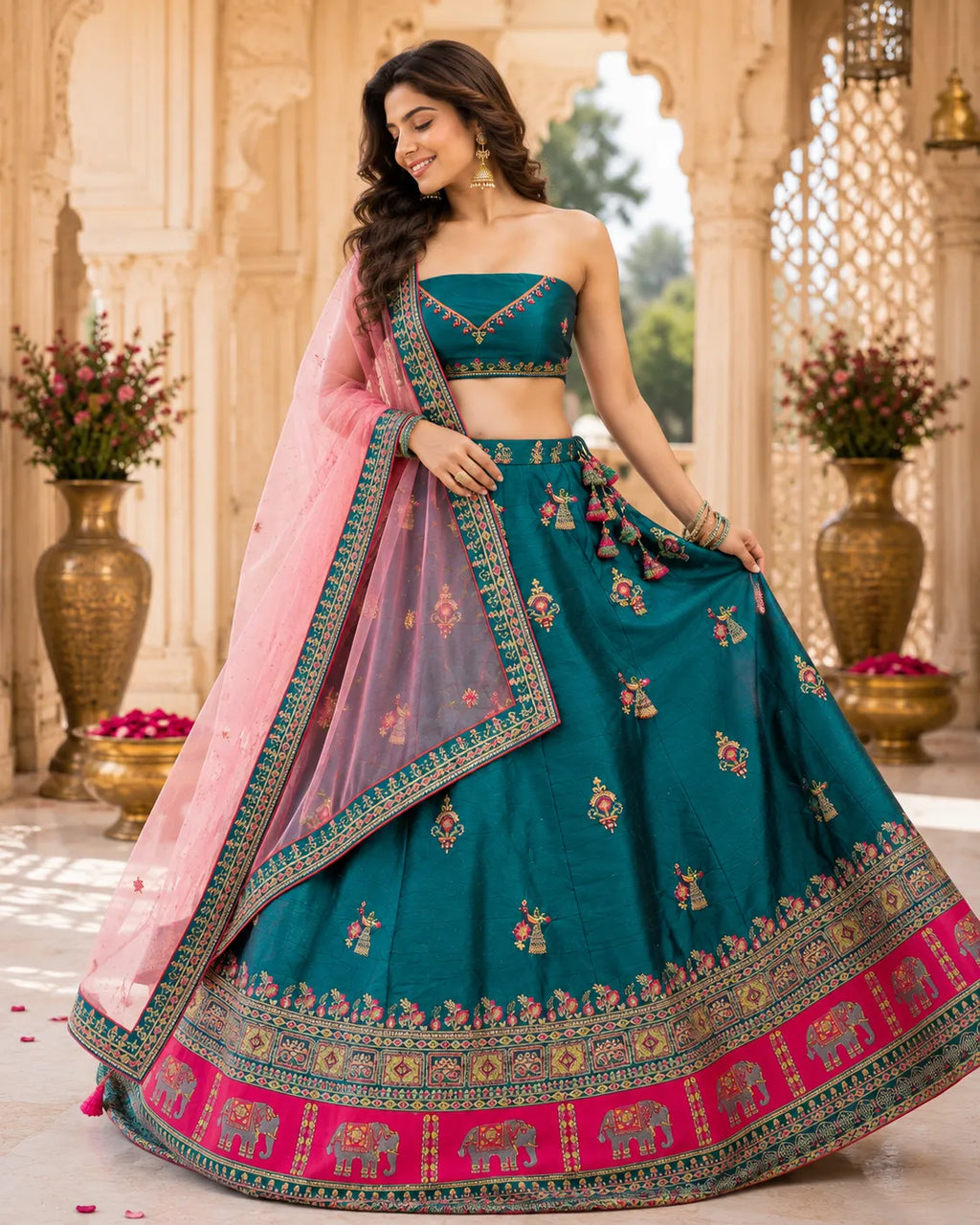 Meher Teal Elephant Heritage Lehenga