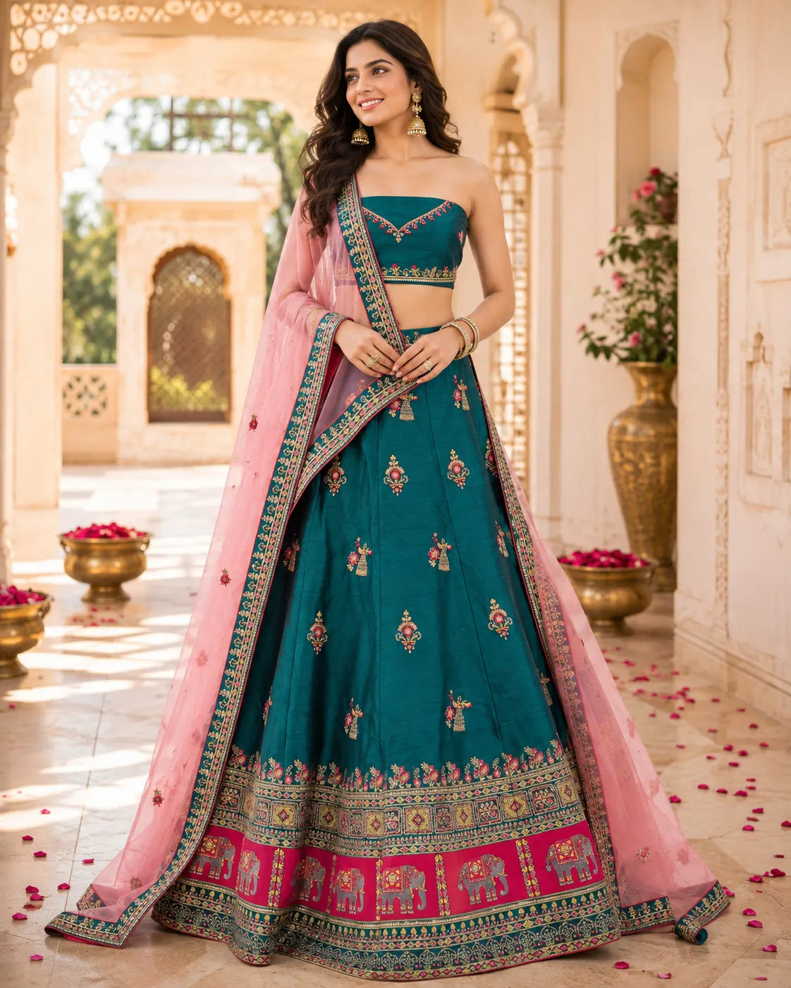 Meher Teal Elephant Heritage Lehenga