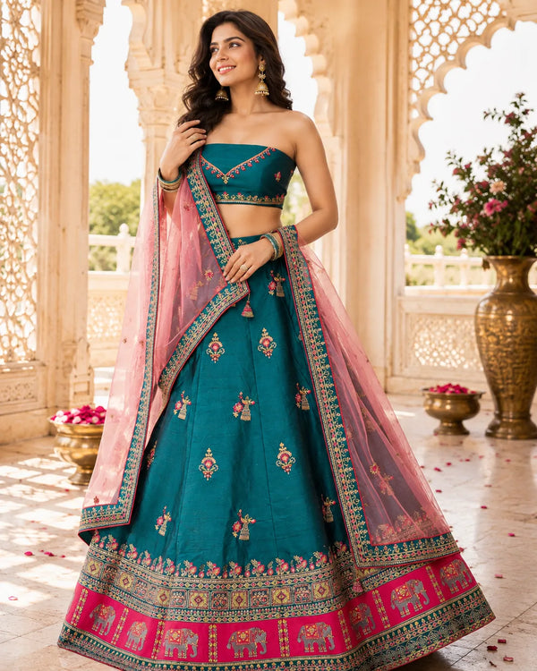 Meher Teal Elephant Heritage Lehenga