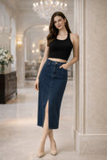 Midnight Blue Slit Denim Skirt
