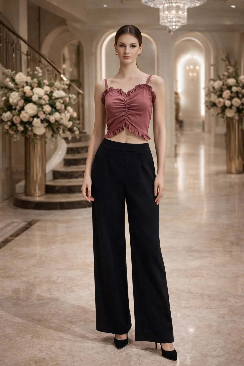 Ruched Ruffle Crop Top