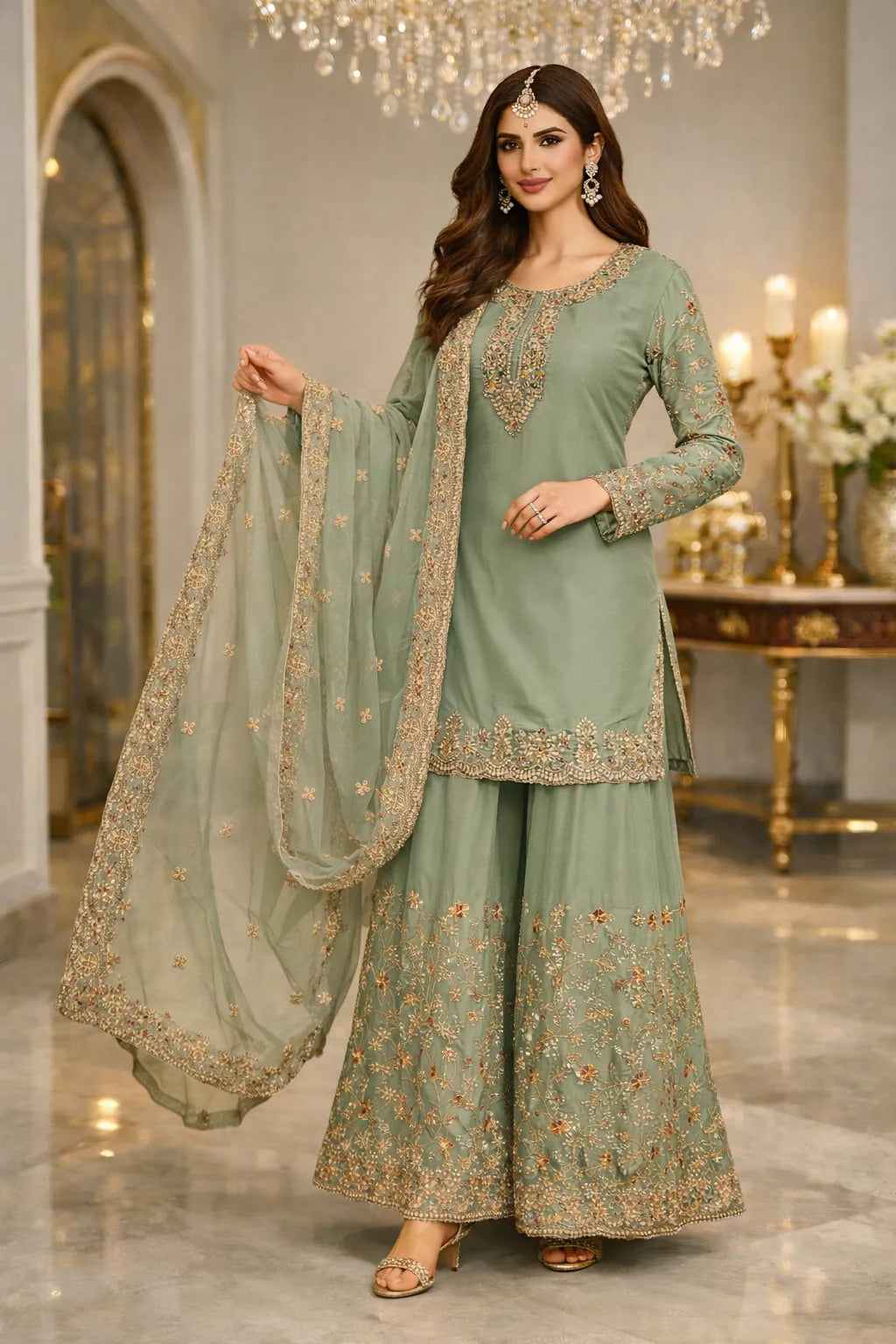 Sage Sharara Set
