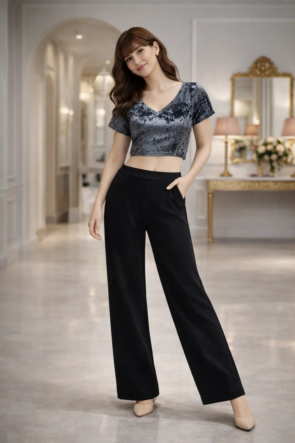 Velvet V-Neck Crop Top