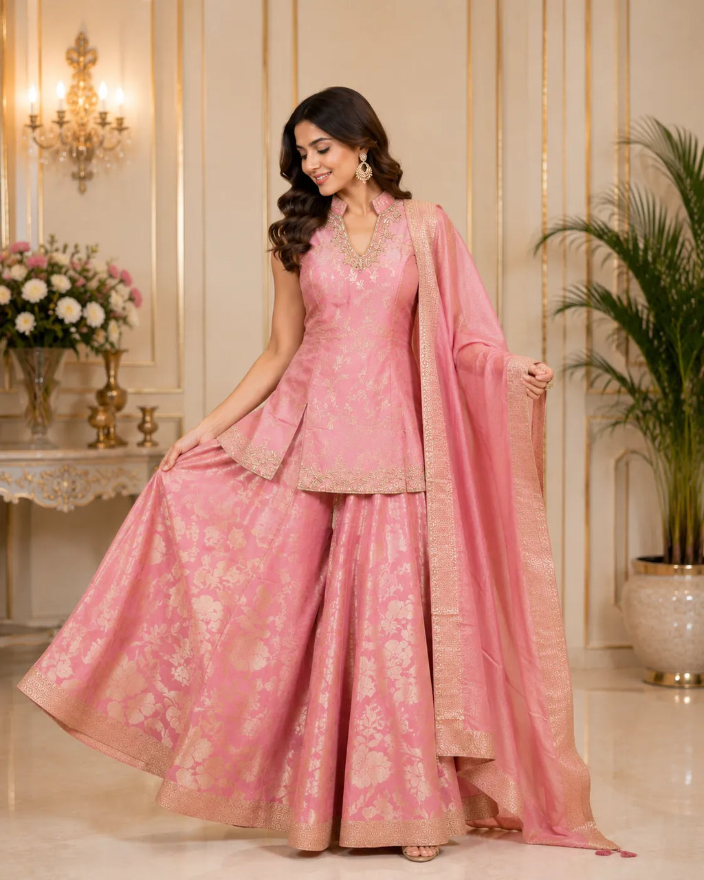 Aarisha Woven Jacquard Sharara Set