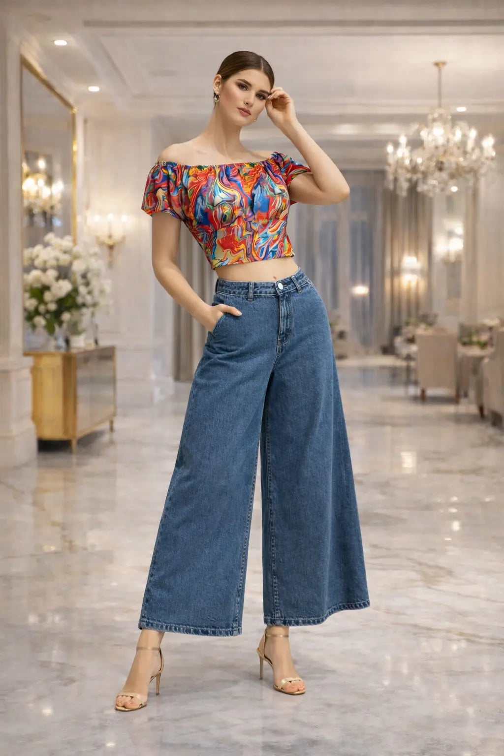Abstarct Off- Shoulder Crop Top