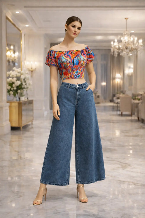 Abstarct Off- Shoulder Crop Top