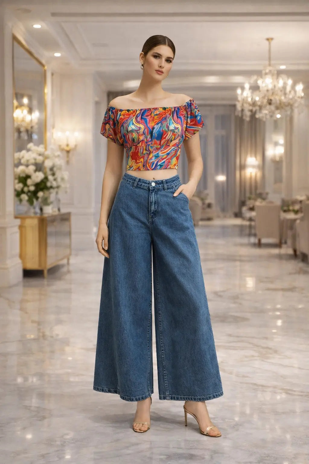 Abstarct Off- Shoulder Crop Top