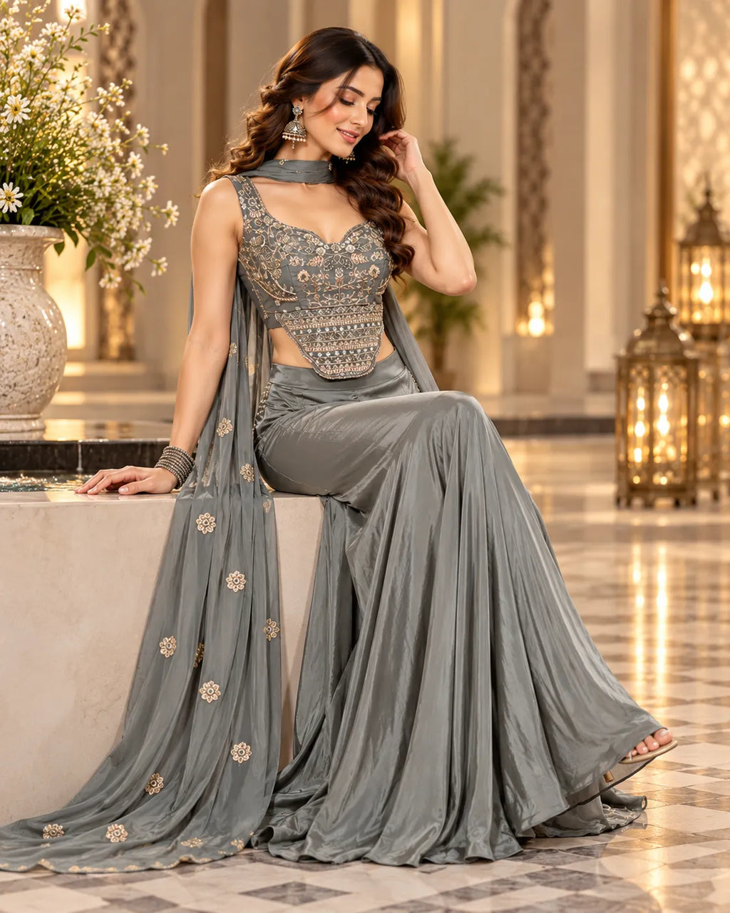 Avelisse Embroidered Corset Indo Western Set