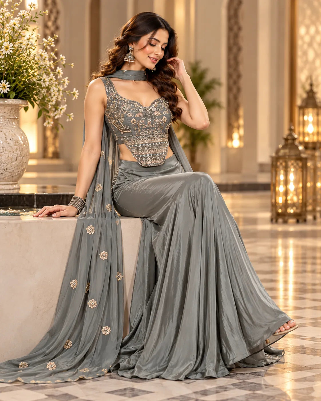 Avelisse Embroidered Corset Indo Western Set