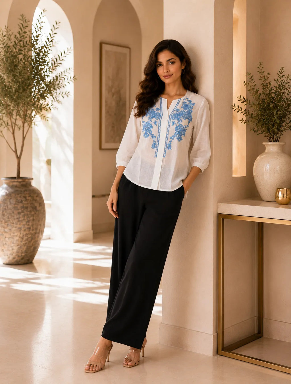 Azure Bloom Embroidered Shirt