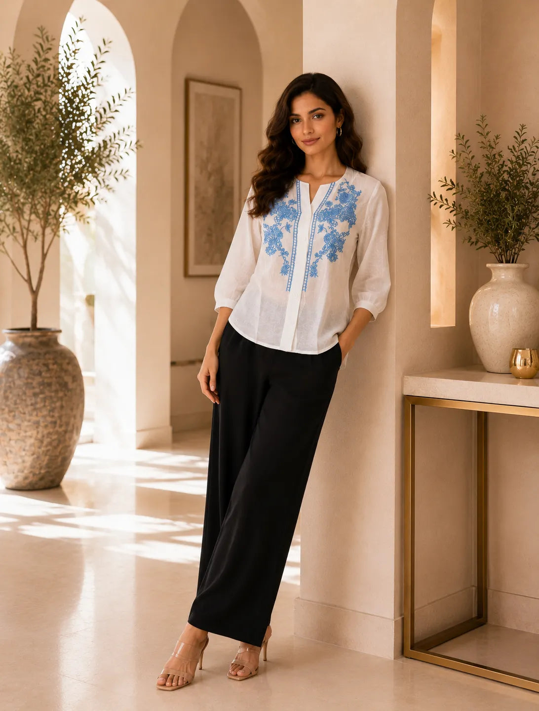 Azure Bloom Embroidered Shirt