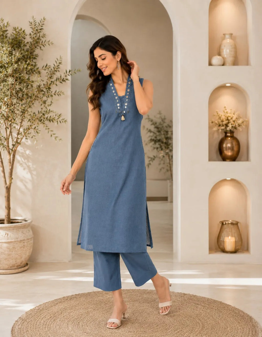 Azure Charm Linen Co Ord Set