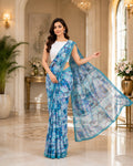 Azure Mosaic Printed Georgette Saree