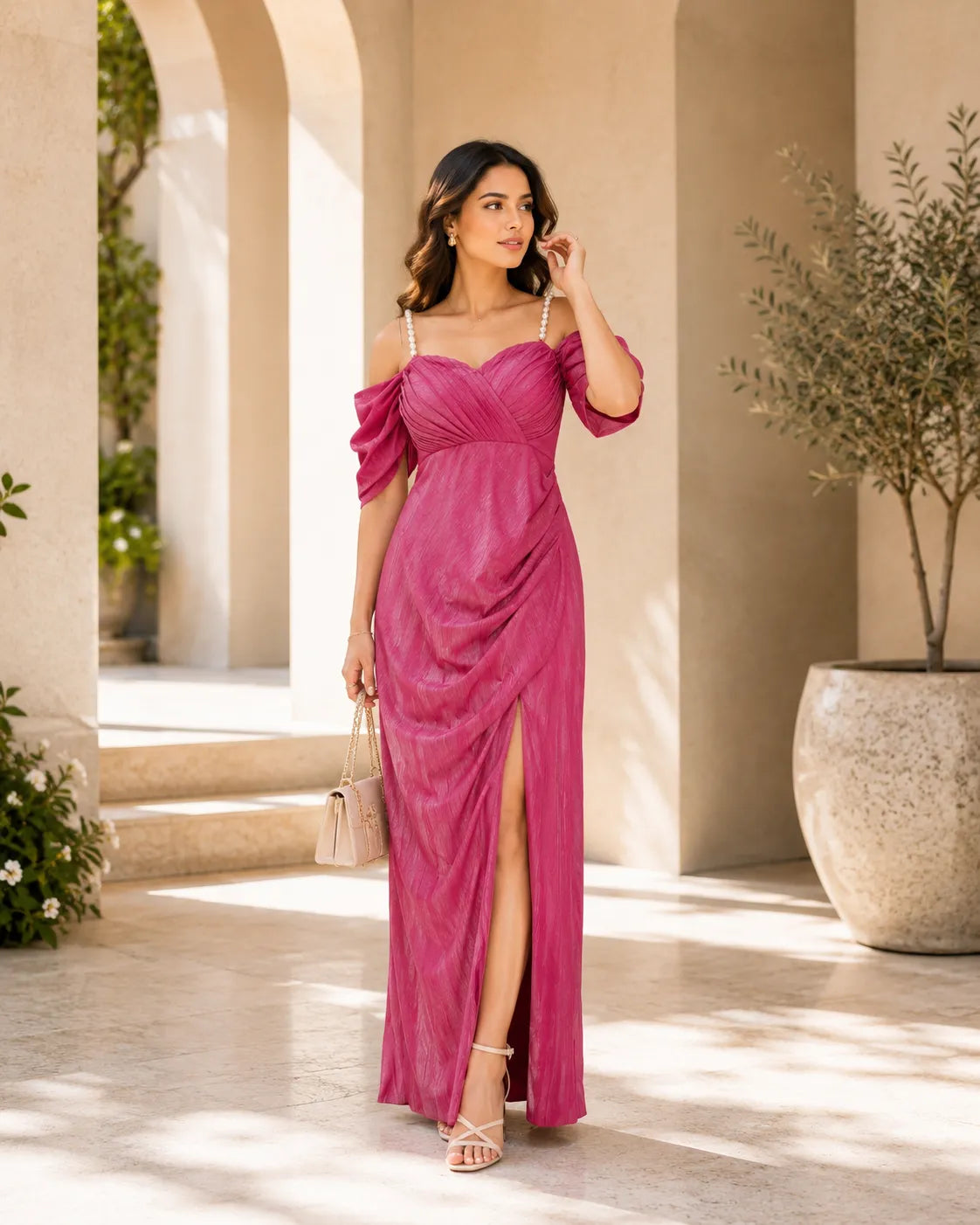 Azure Pearl Drape Dress