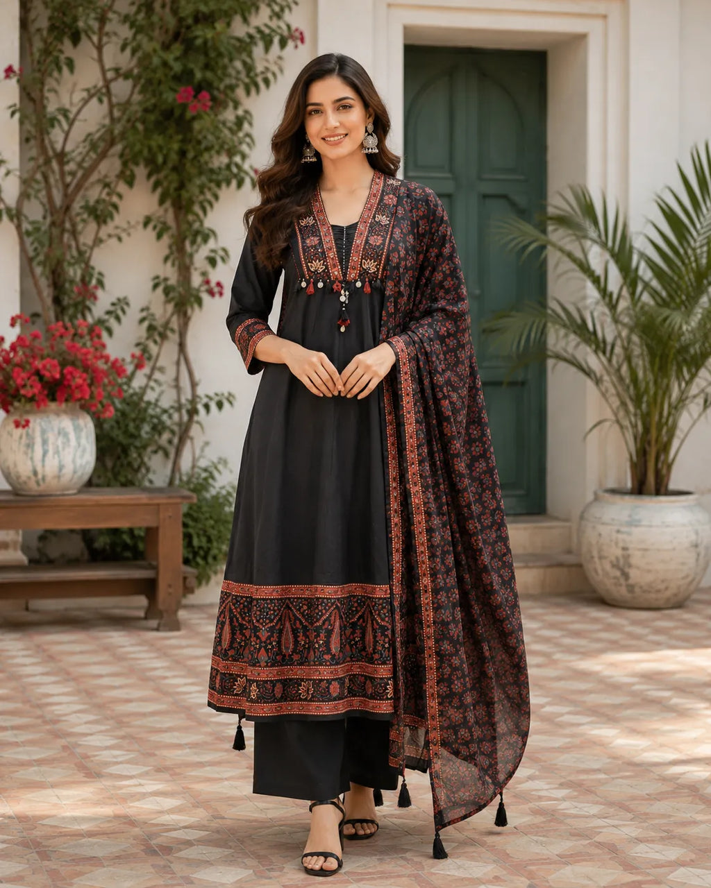 Black Heritage Cotton Suit Set