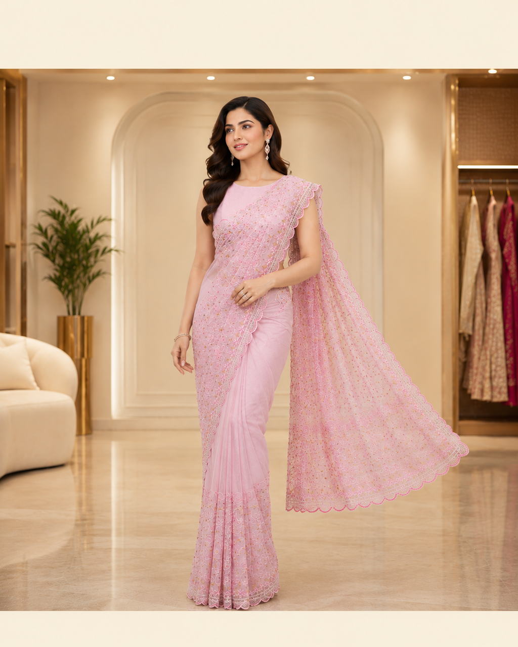Blush Blossom Designer Saree