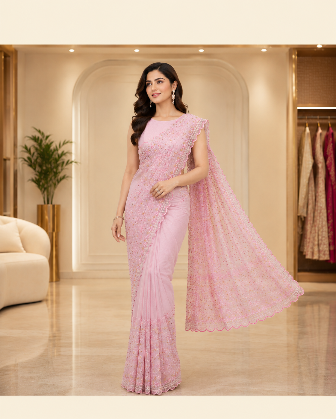Blush Blossom Designer Saree