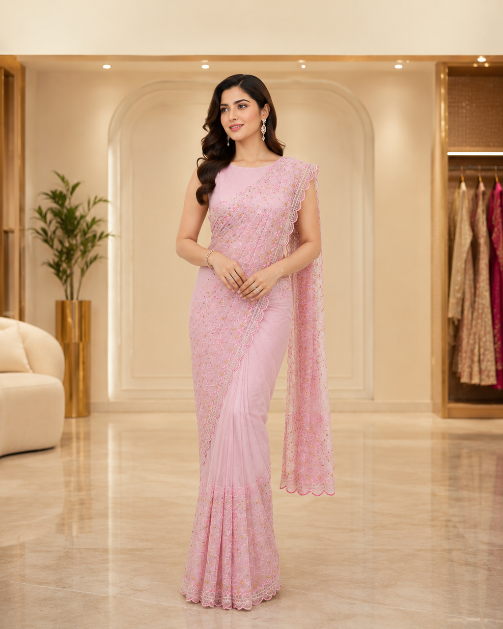 Blush Blossom Designer Saree