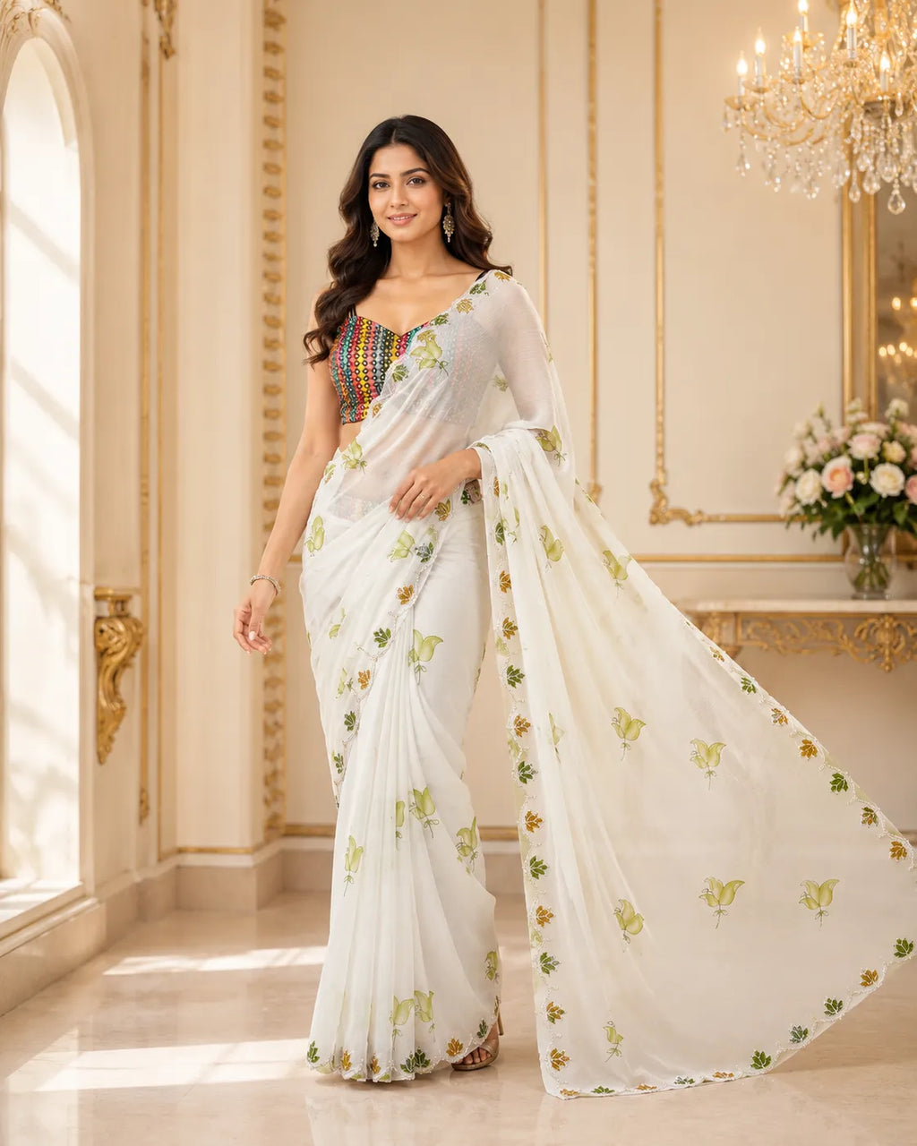 Butterfly Bloom Embroidered Georgette Saree