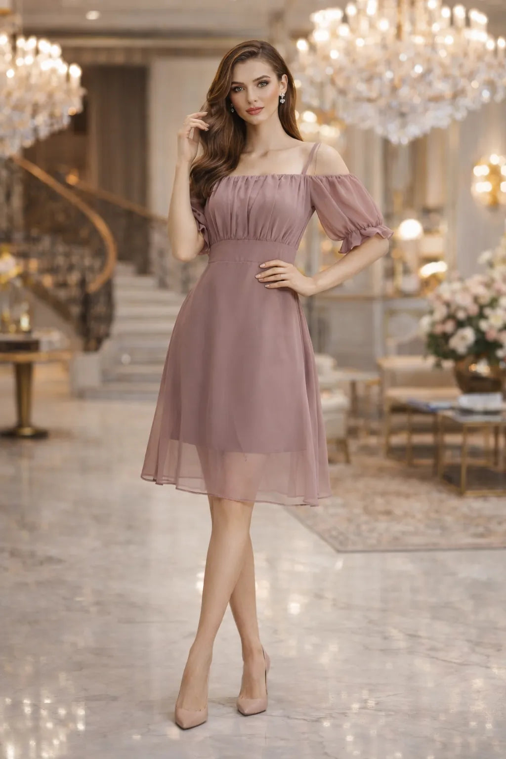 Celeste Off-Shoulder Georgette Dress
