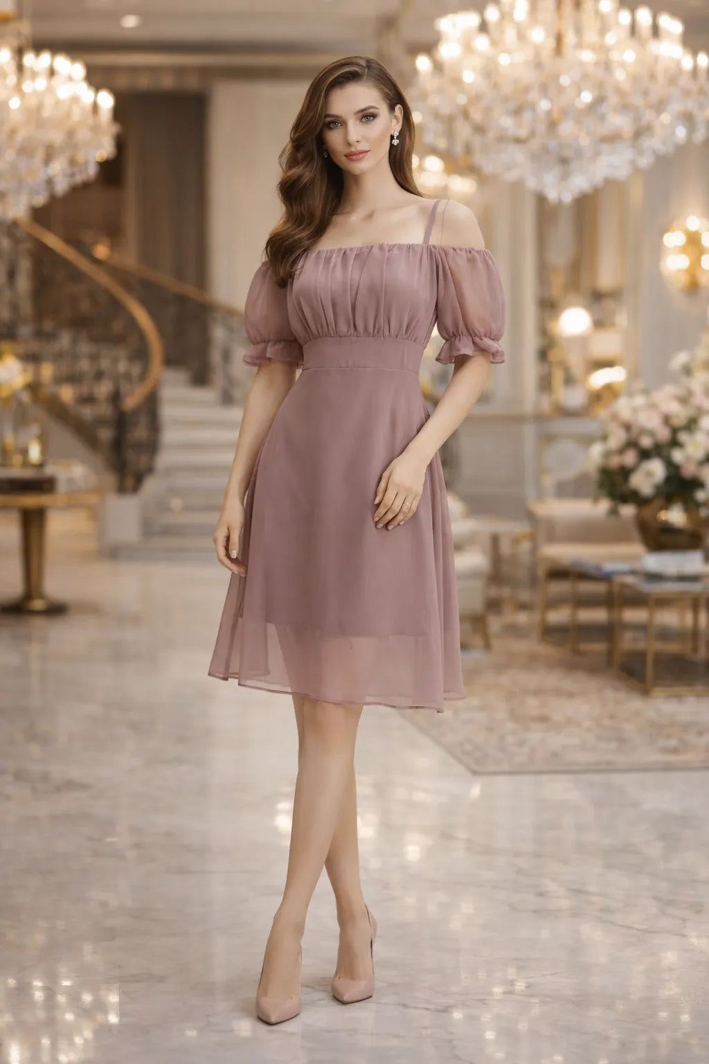 Celeste Off-Shoulder Georgette Dress