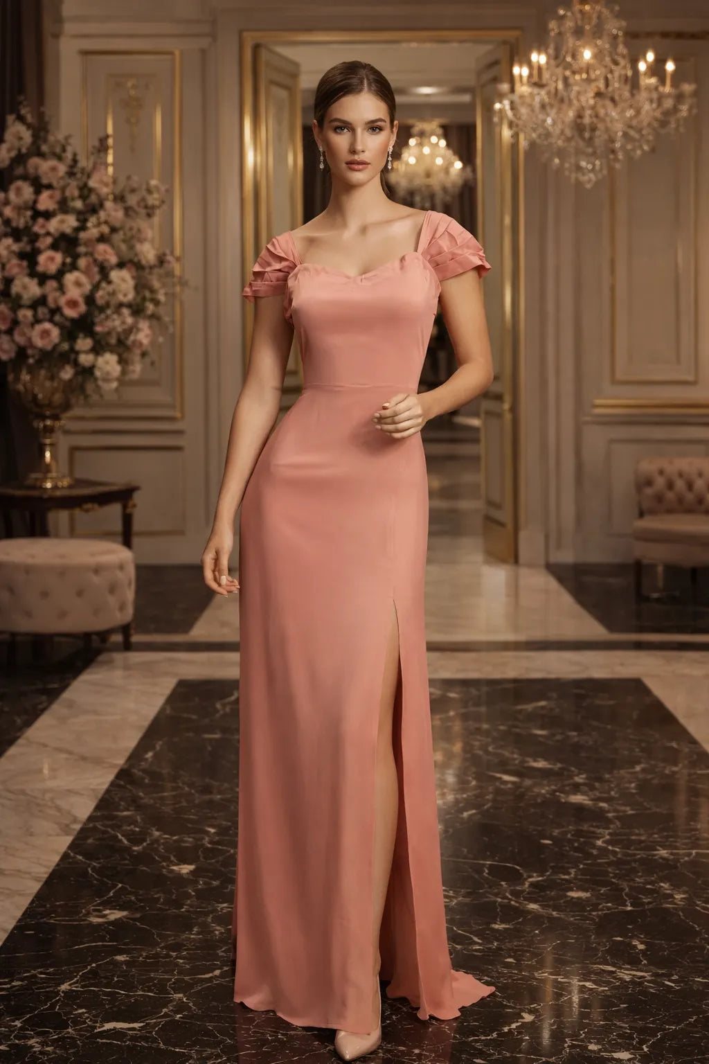 Celeste Satin Slit Dress