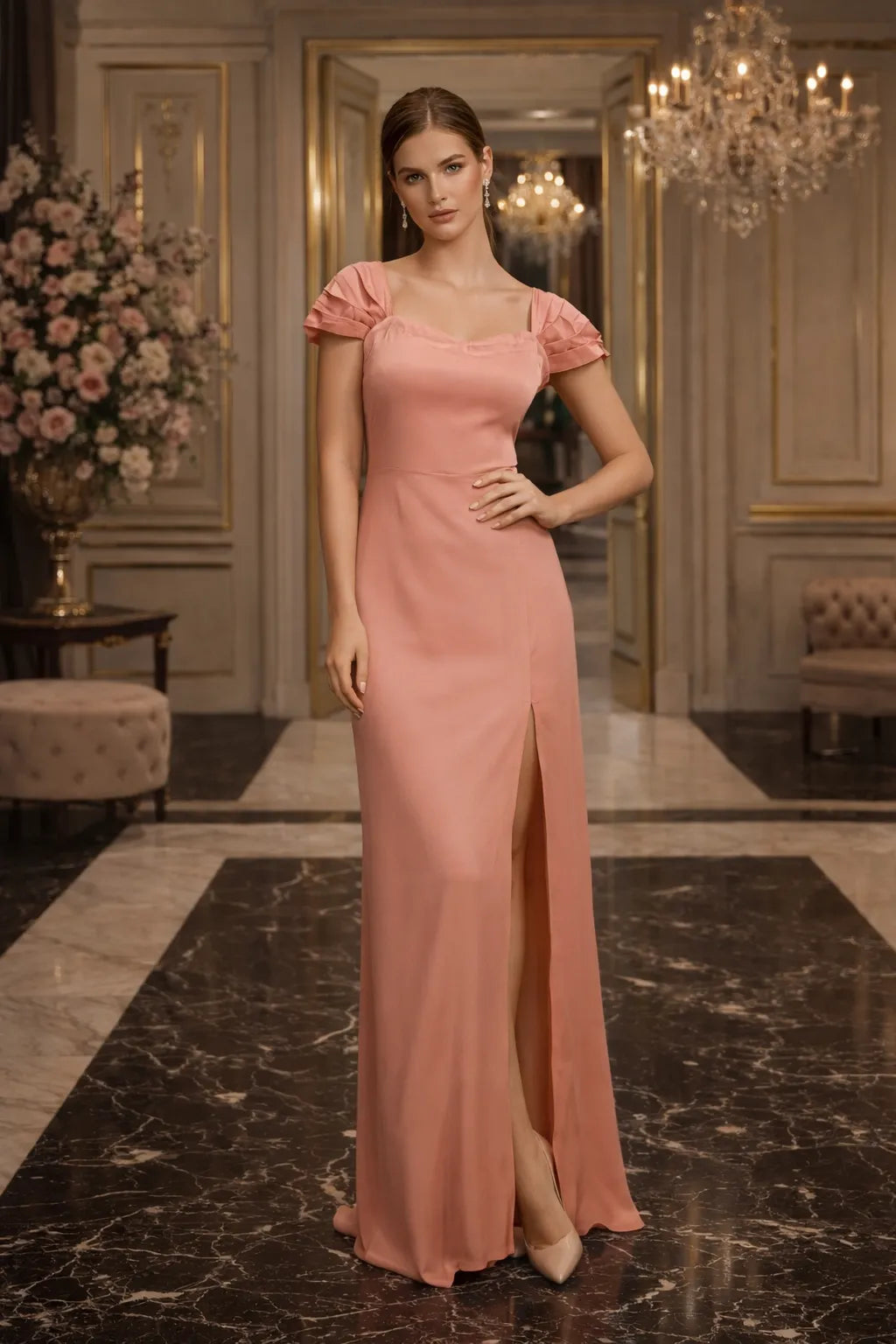 Celeste Satin Slit Dress