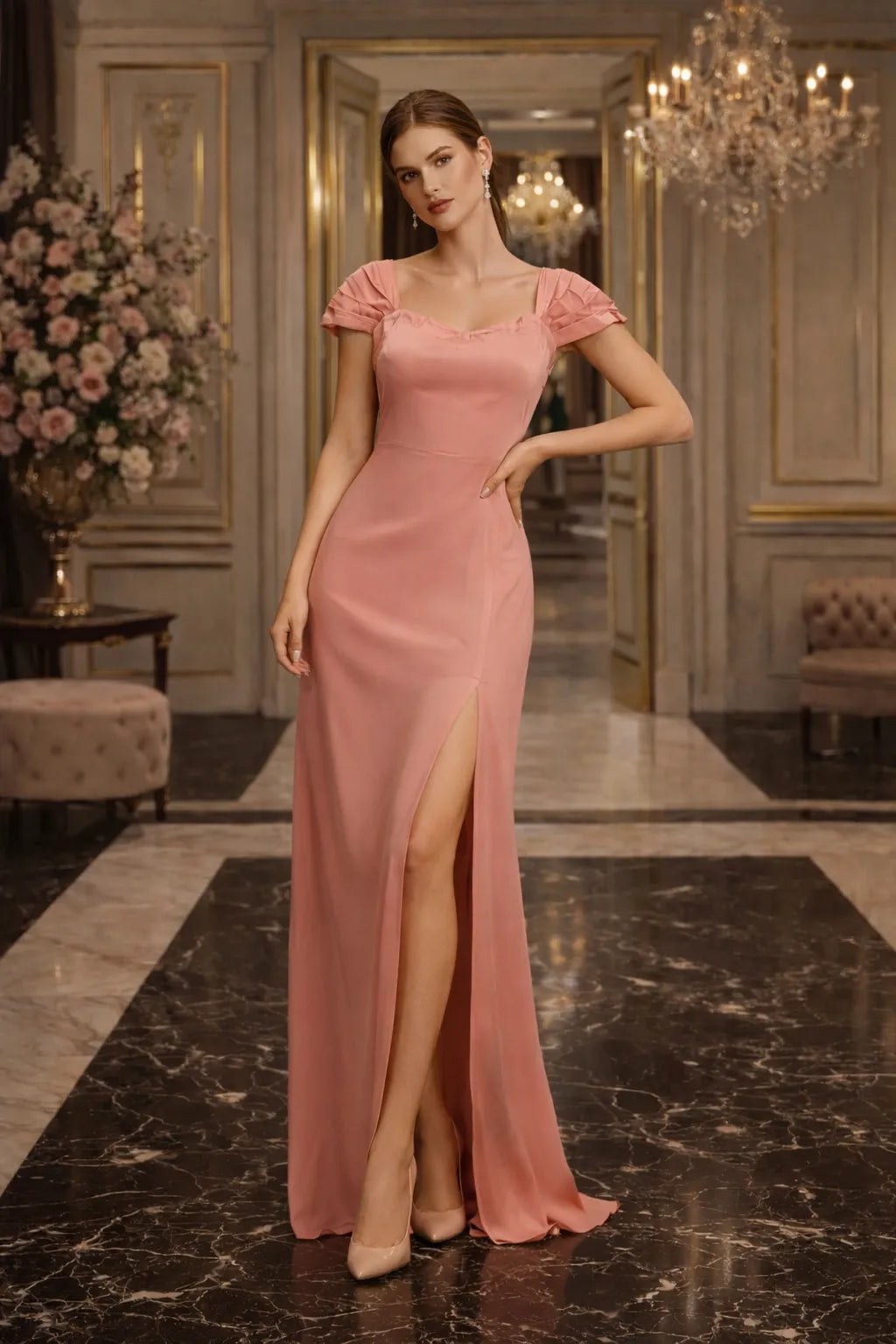 Celeste Satin Slit Dress