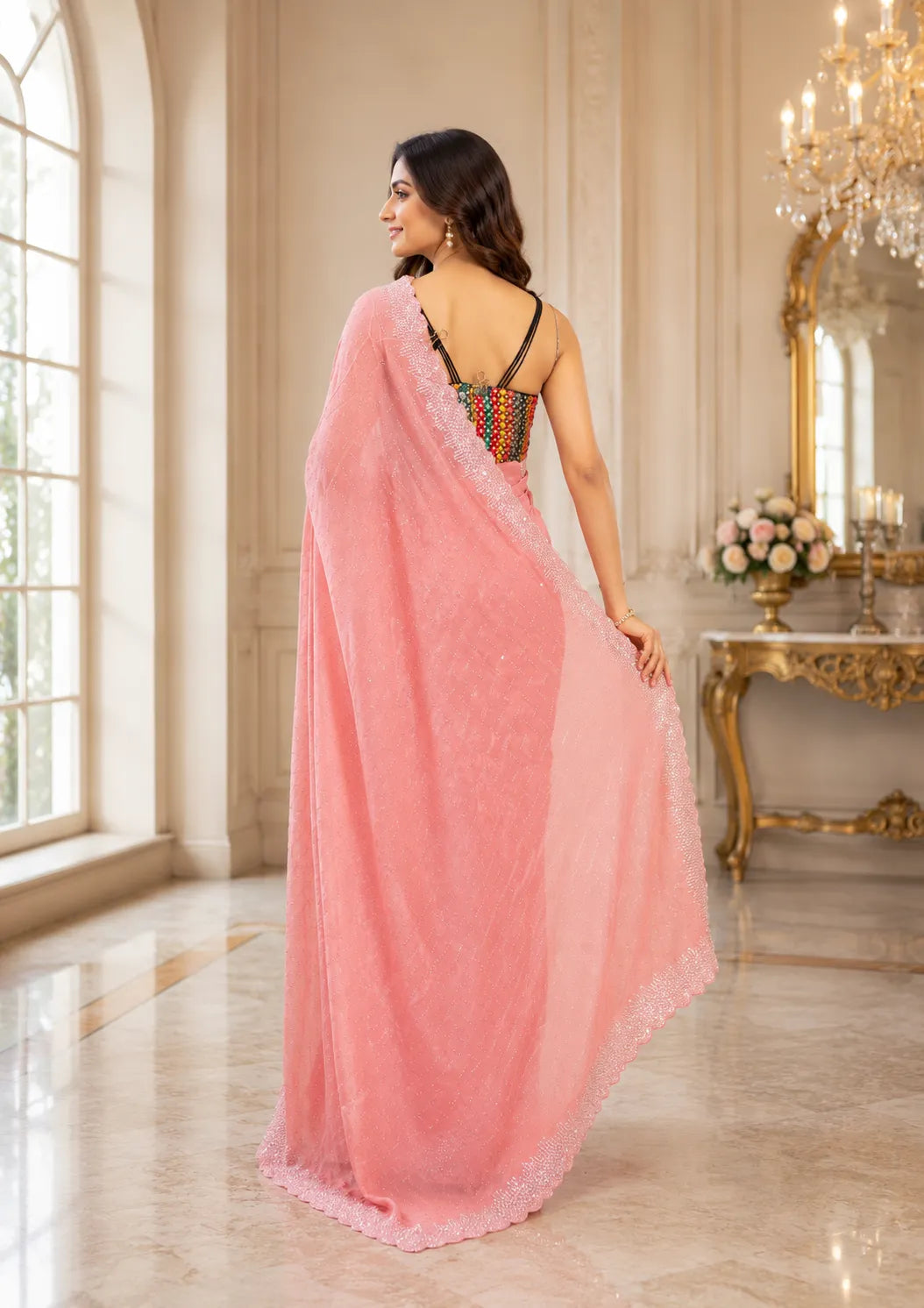 Celeste Scallop Border Shimmer Saree