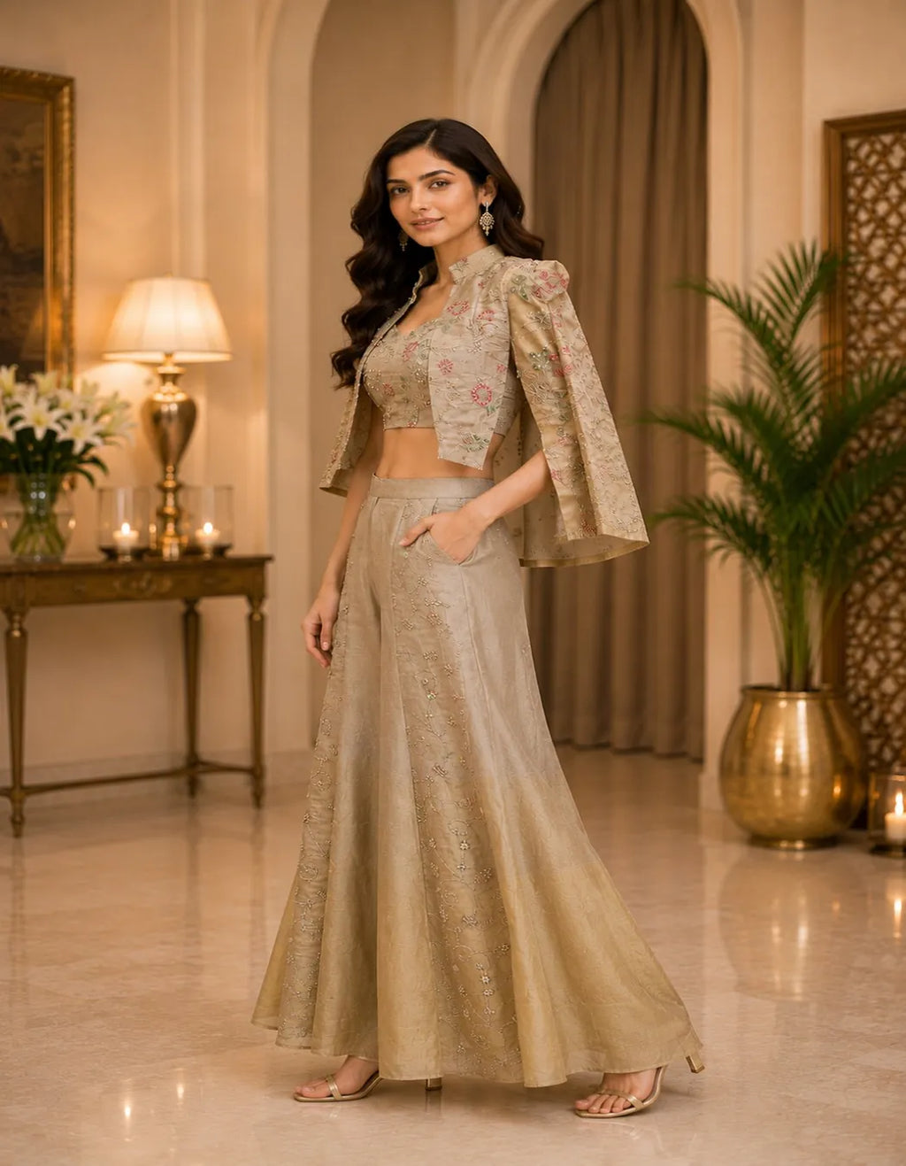 Champagne Bloom Cape Palazzo Set