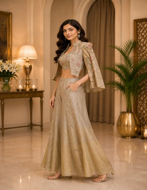 Champagne Bloom Cape Palazzo Set