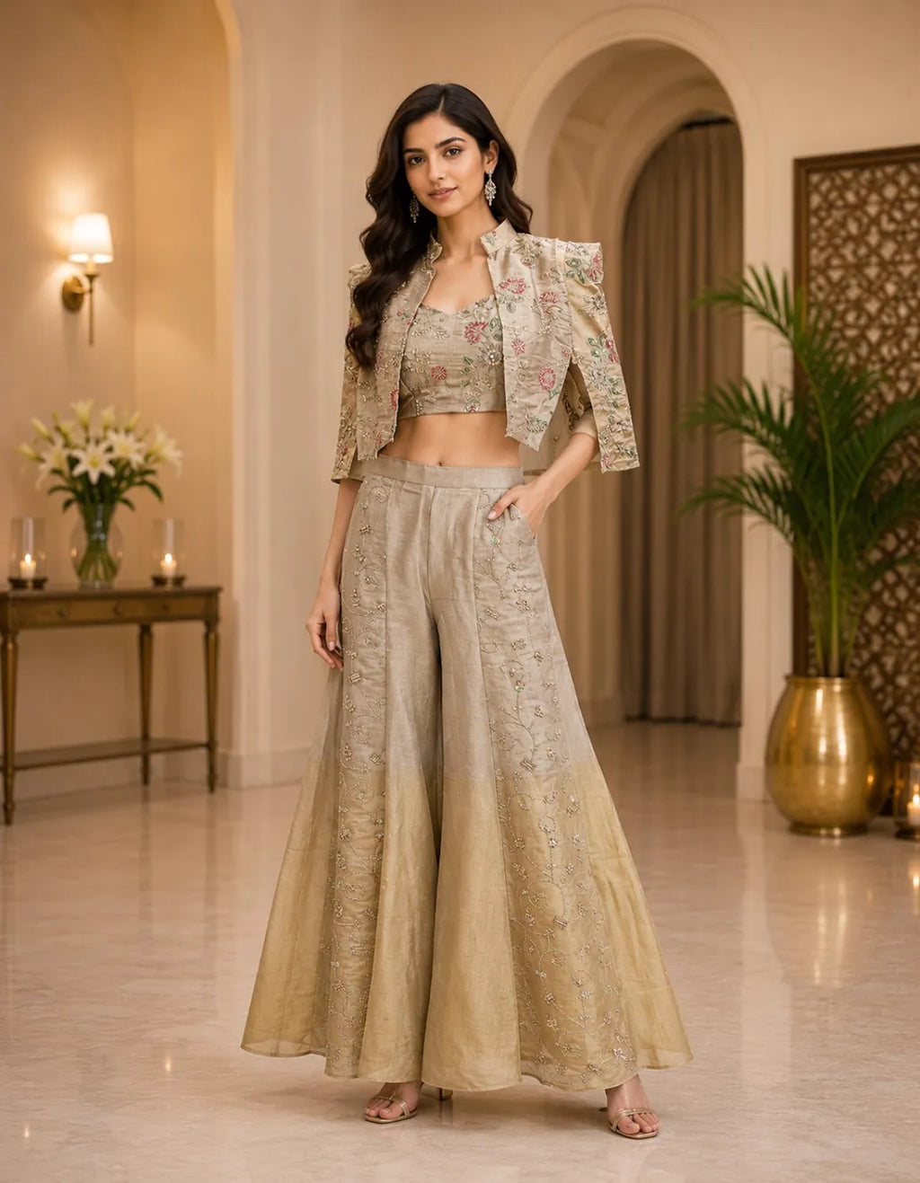 Champagne Bloom Cape Palazzo Set