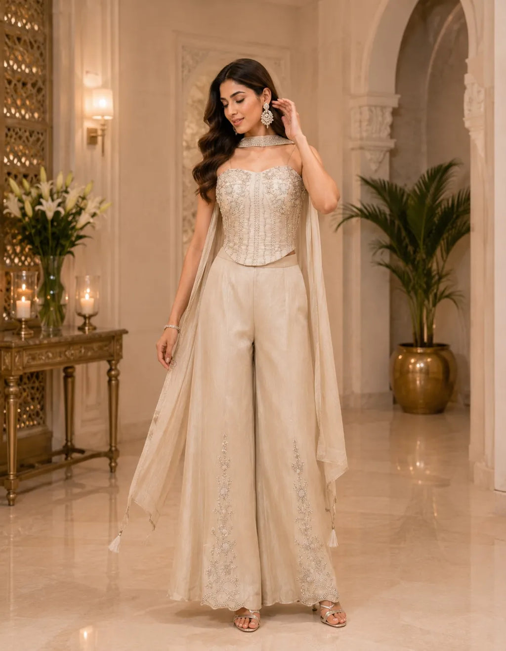 Champagne Corset Palazzo Set