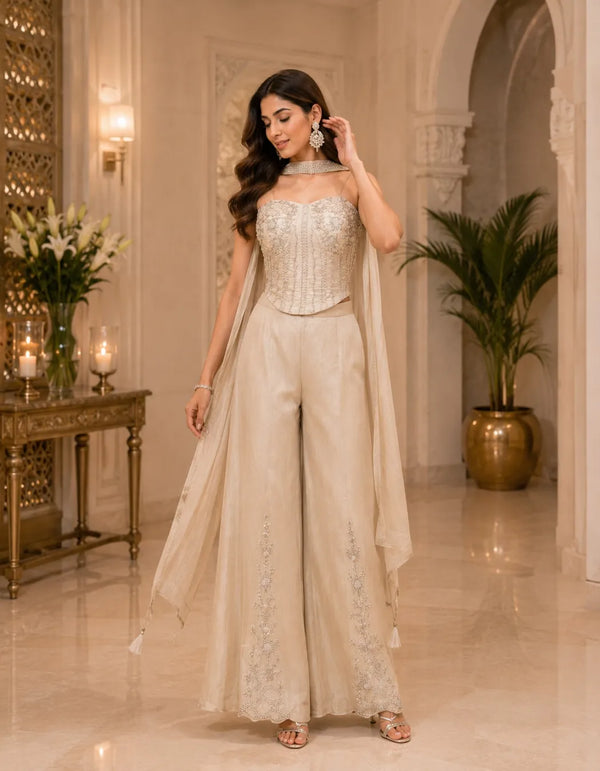 Champagne Corset Palazzo Set