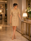 Classic Beige Belted Shirt Dress