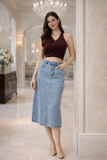 Classic Blue Midi Denim Skirt