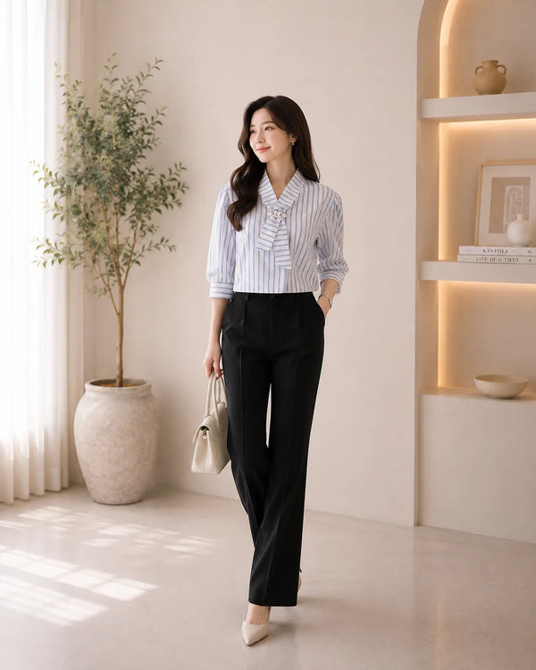Classic Blue Stripe Bow Shirt