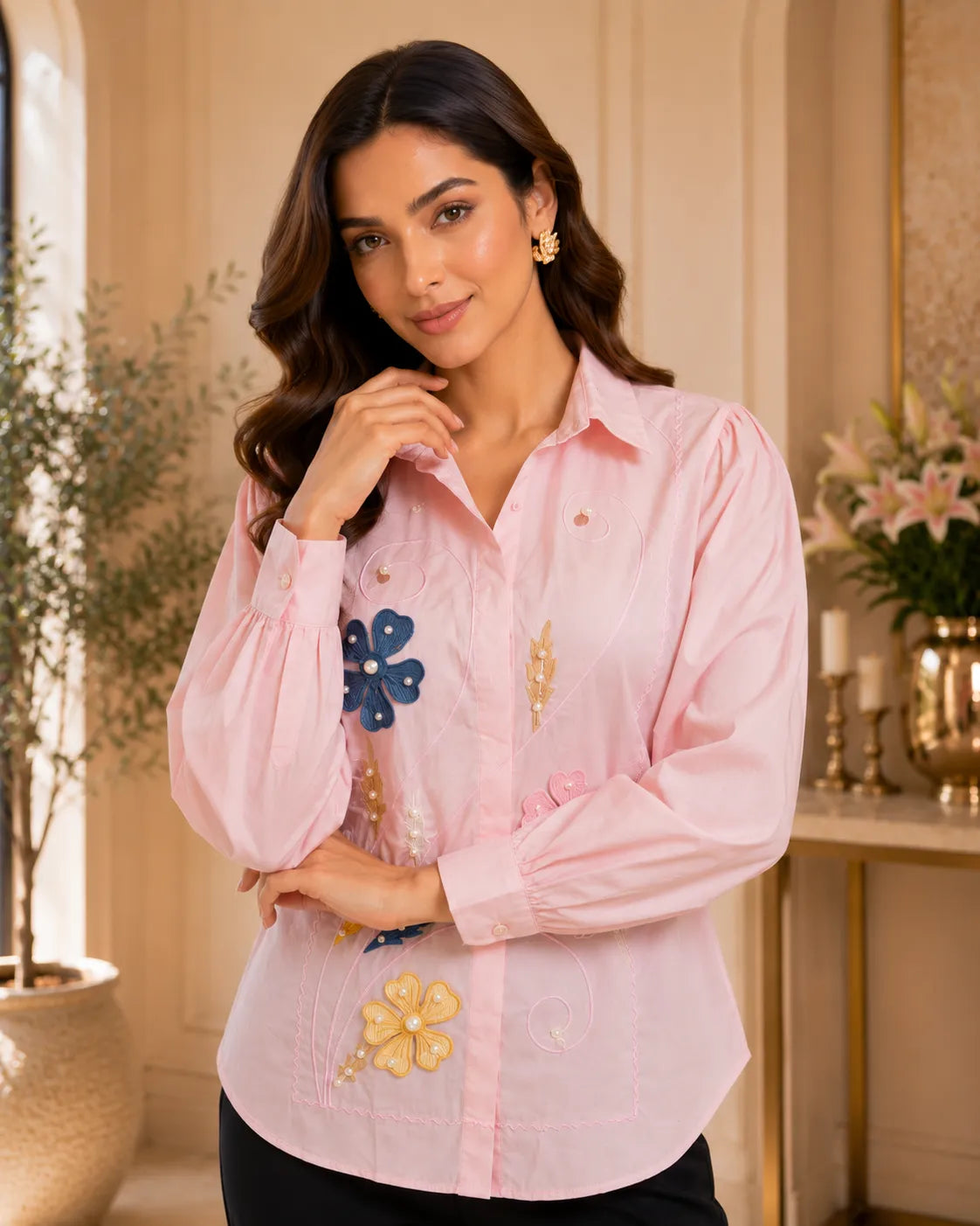 Elegant Bloom Embroidered Statement Shirt
