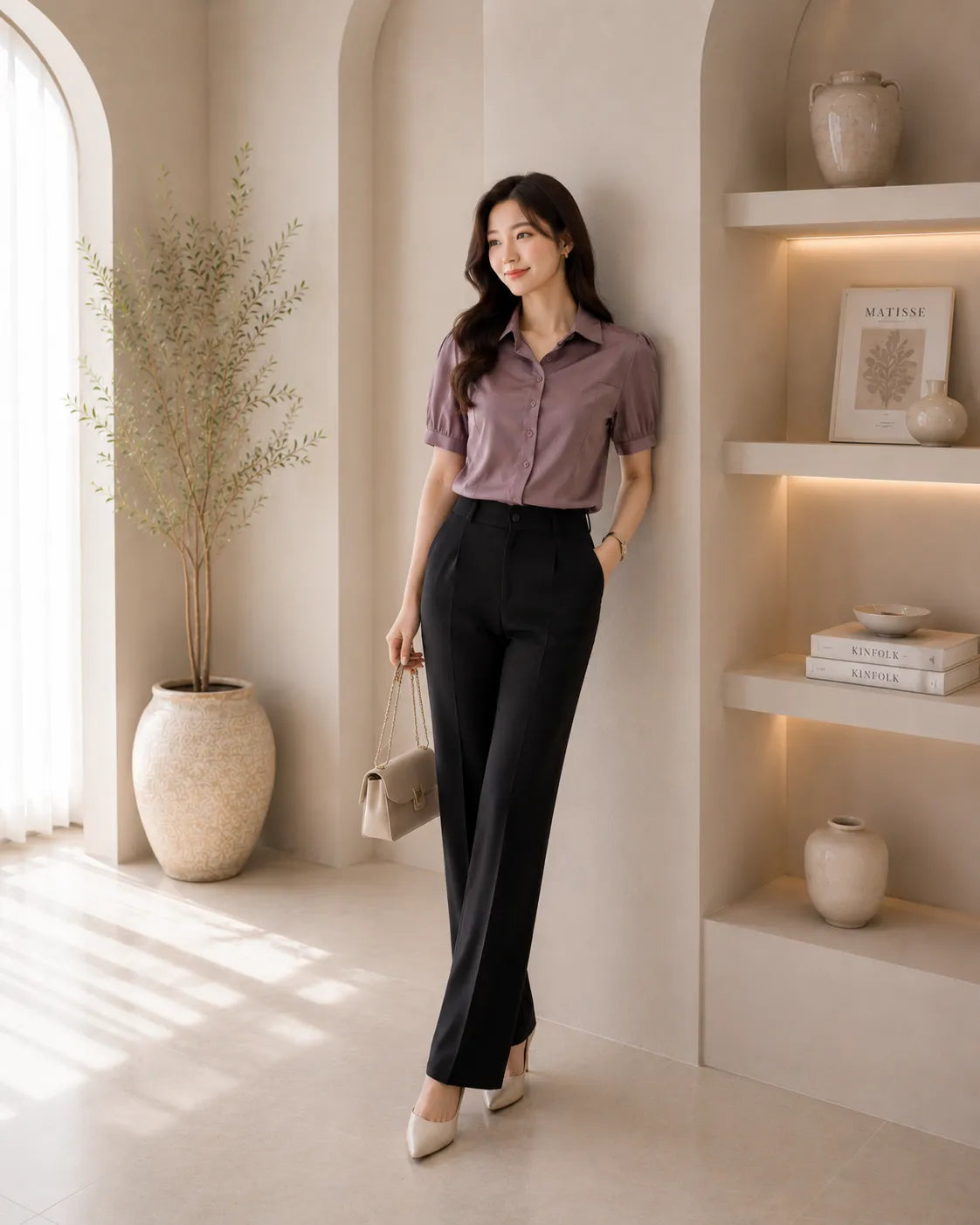 Elegant Mauve Satin Office Shirt