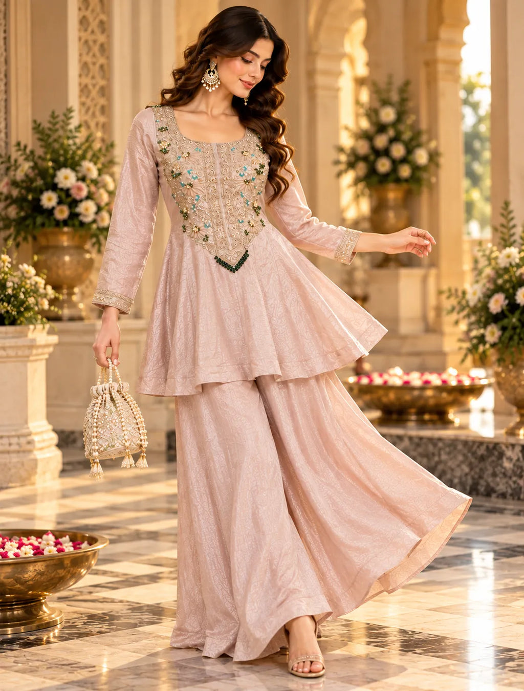 Elvaira Bloom Embellished Tissue Co Ord Set