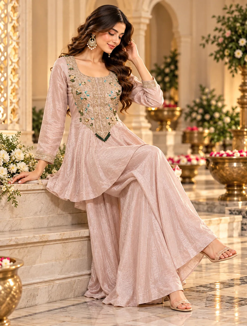 Elvaira Bloom Embellished Tissue Co Ord Set