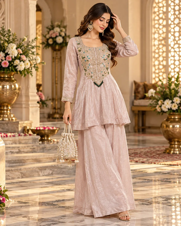 Elvaira Bloom Embellished Tissue Co Ord Set