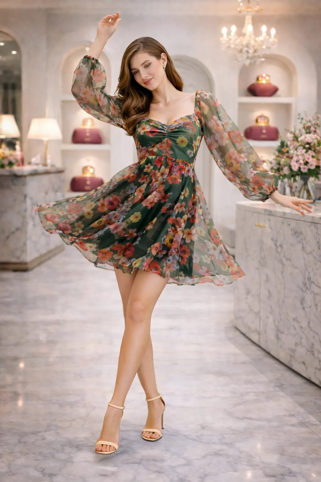 Emerald Bloom Organza Dress