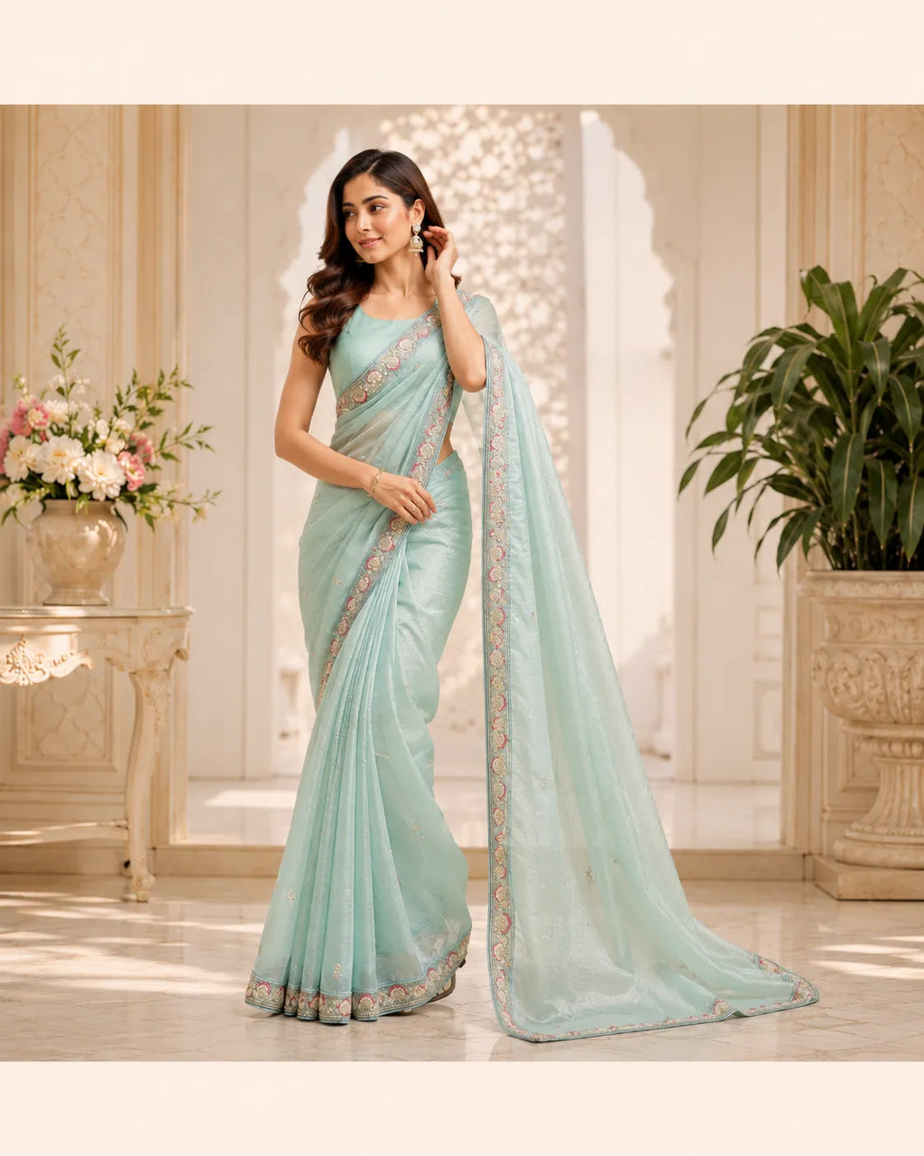 Mint Blossom Saree