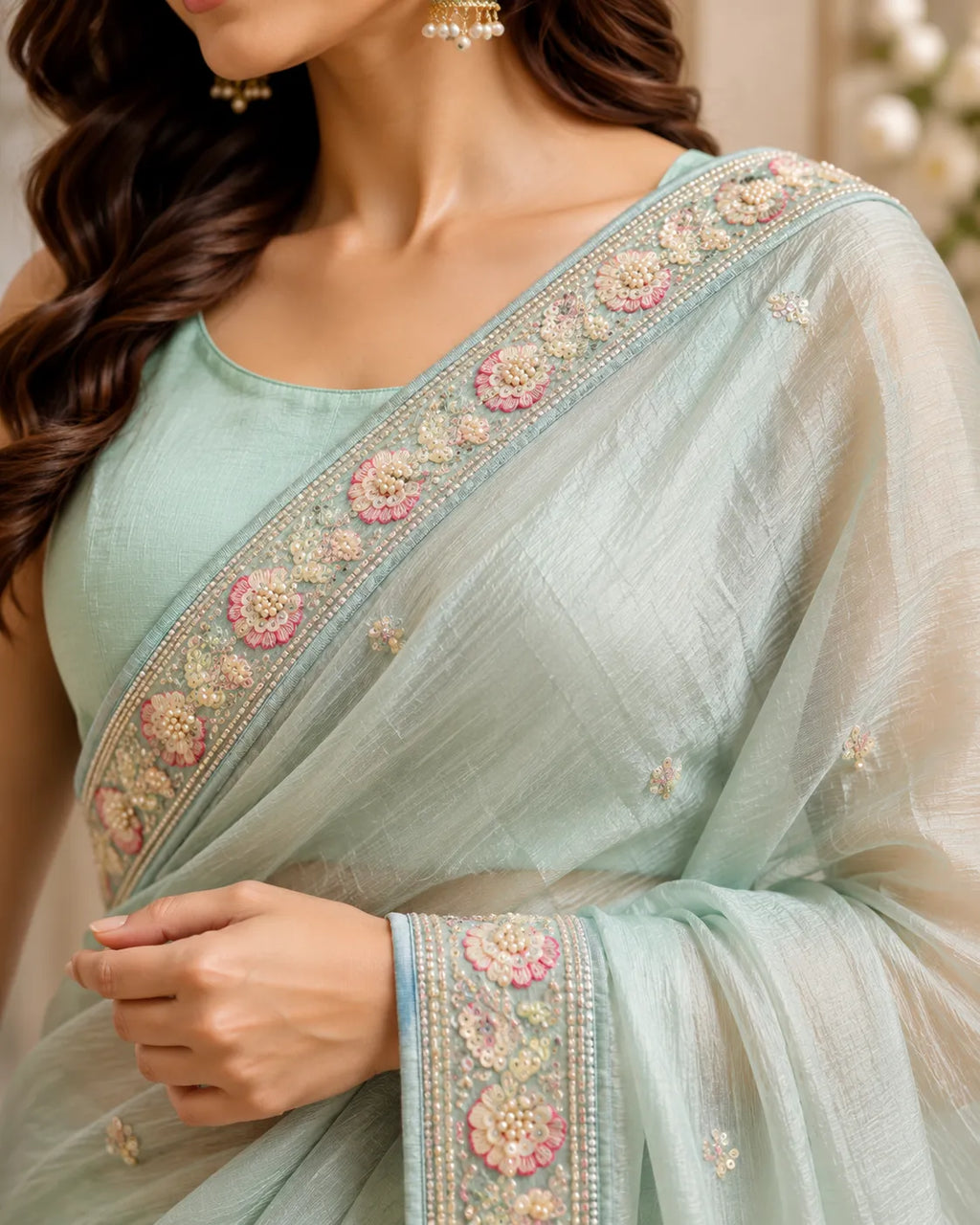 Mint Blossom Saree
