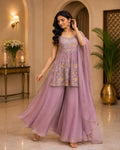 Floral Embroidered Peplum Palazzo Set